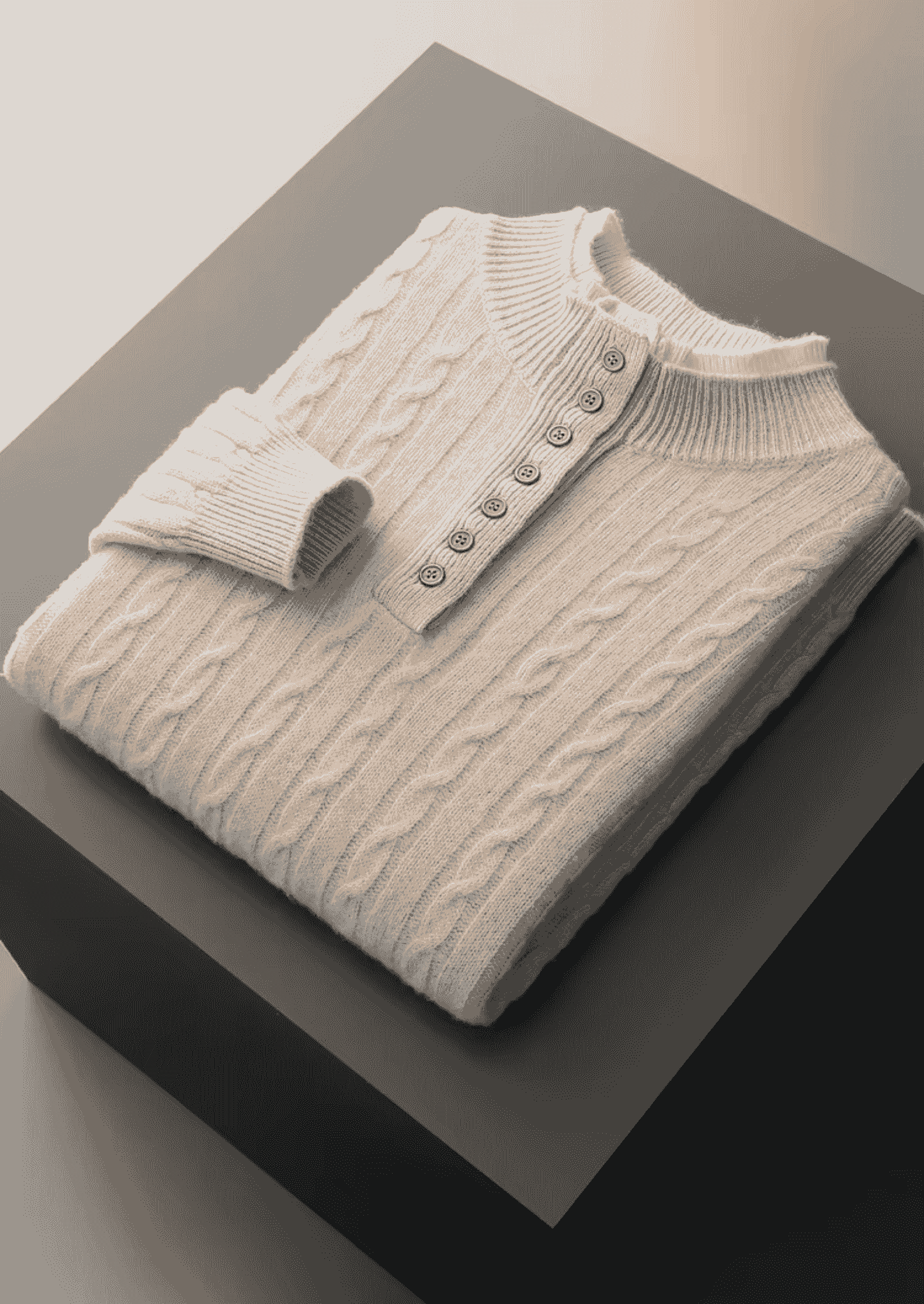 PURE EXTRA-FINE MERINO WOOL CABLE KNIT HENLEY SWEATER