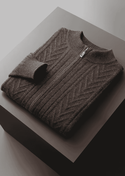 PURE EXTRA-FINE MERINO WOOL PATTERNED ZIP CARDIGAN