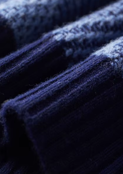 PURE EXTRA-FINE MERINO WOOL TWO TONE PATTERNED MOCKNECK