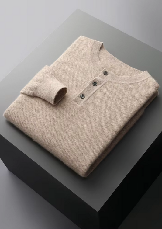 PREMIUM CASHMERE CLASSIC HENLEY SWEATER
