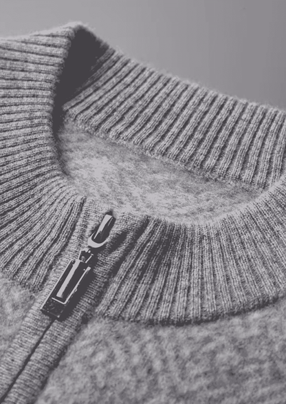 PREMIUM CASHMERE PATTERNED HALF-ZIP SWEATER