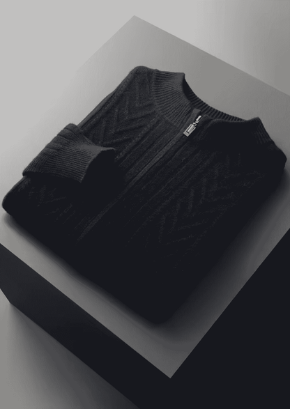 PURE EXTRA-FINE MERINO WOOL PATTERNED ZIP CARDIGAN