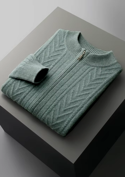PURE EXTRA-FINE MERINO WOOL PATTERNED ZIP CARDIGAN