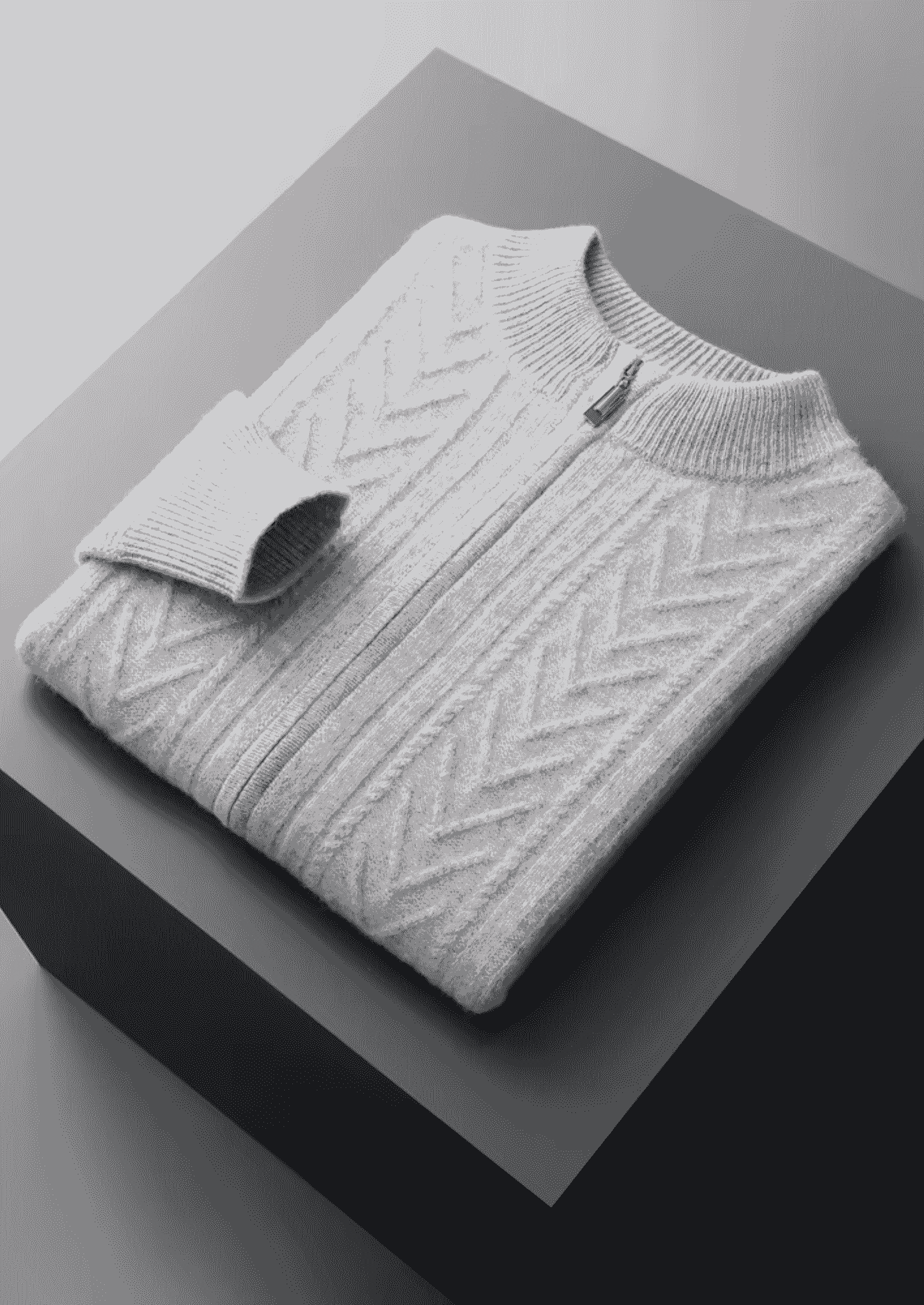 PURE EXTRA-FINE MERINO WOOL PATTERNED ZIP CARDIGAN