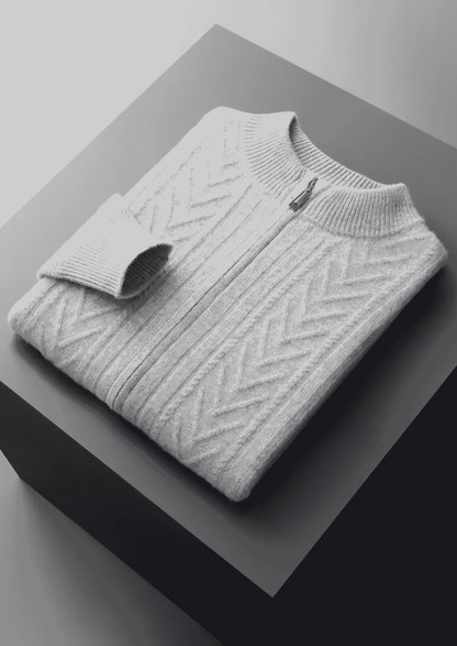 PURE EXTRA-FINE MERINO WOOL PATTERNED ZIP CARDIGAN