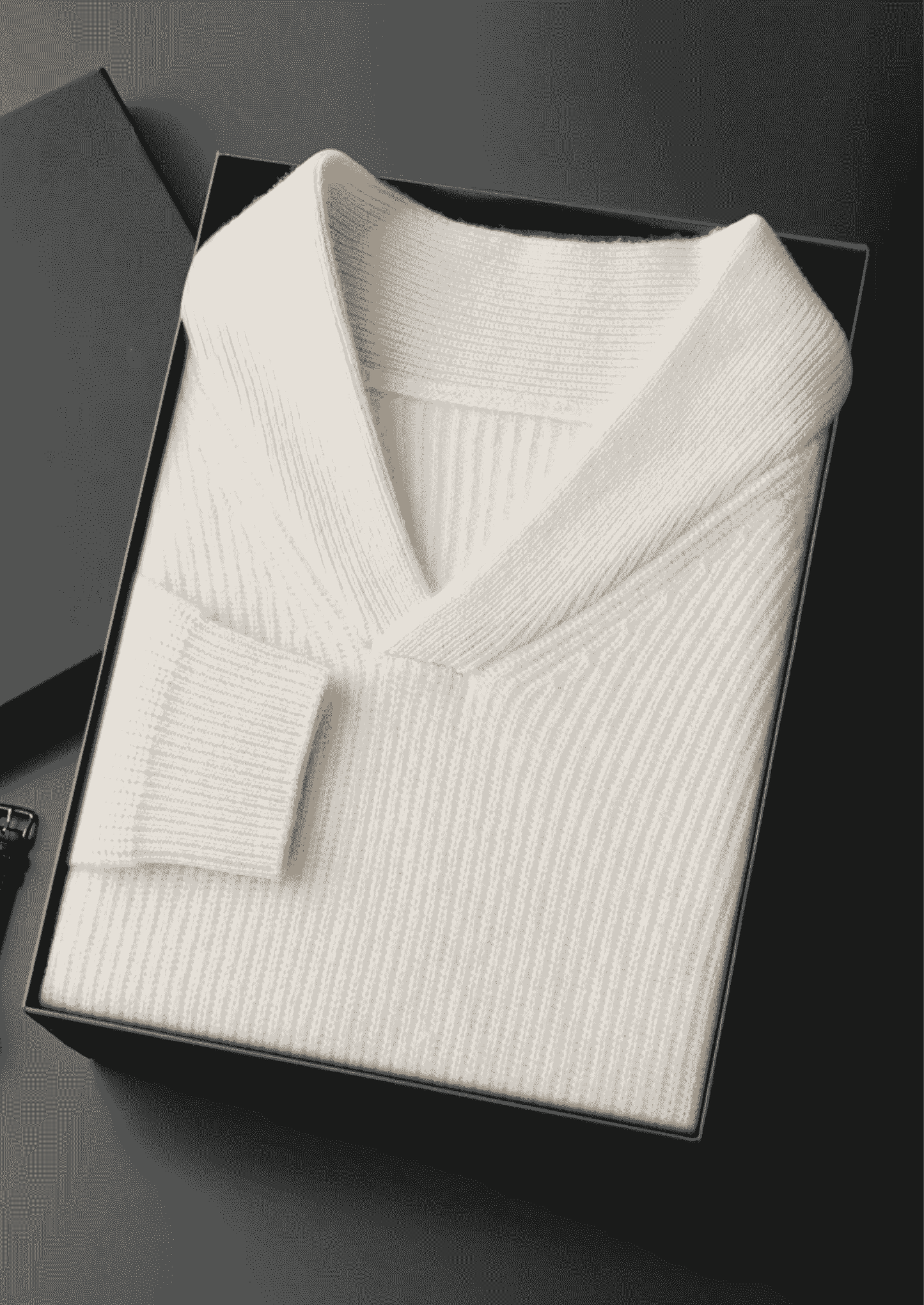 PREMIUM CASHMERE RIBBED V-NECK SWEATER
