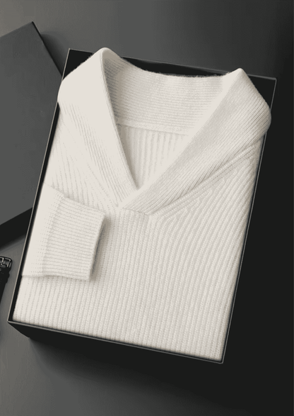 PREMIUM CASHMERE RIBBED V-NECK SWEATER