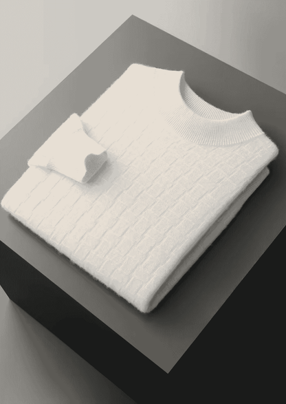 PURE EXTRA-FINE MERINO WOOL TEXTURED MOCKNECK