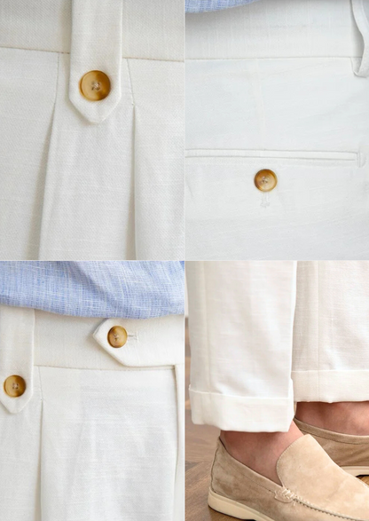 Men's Pleated Linen Coastal Trousers – White – ASCENDARY®