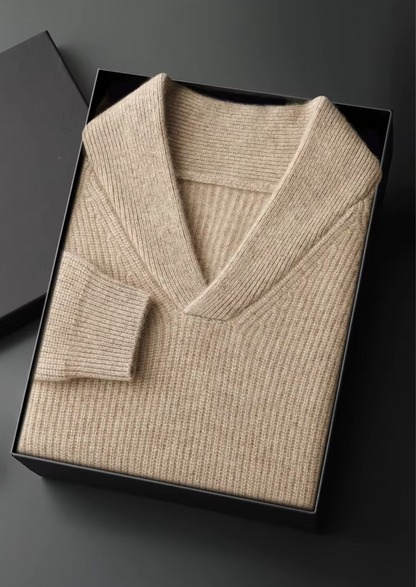 PREMIUM CASHMERE RIBBED V-NECK SWEATER