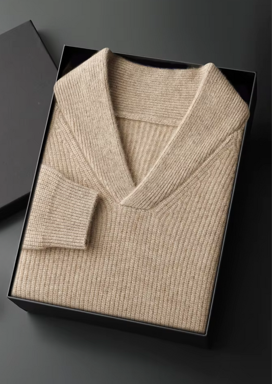 100% Cashmere Ribbed V-Neck Sweater – ASCENDARY®