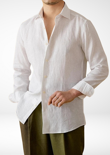 Men's Linen-Blend Coastal Shirt – White – Regular Fit – ASCENDARY®