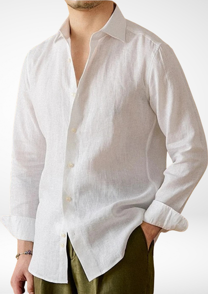 Men's Linen-Blend Coastal Shirt – White – Regular Fit – ASCENDARY®