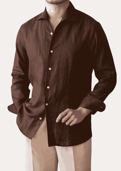 Men's Linen-Blend Coastal Shirt – Dark Brown – Regular Fit – ASCENDARY®