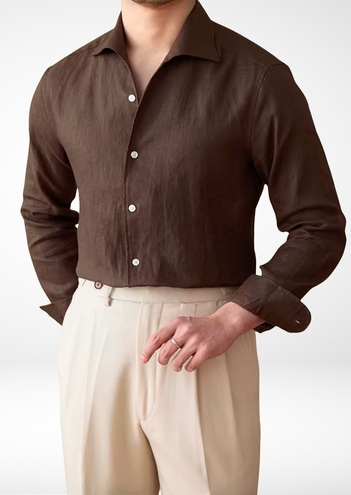 Men's Linen-Blend Coastal Shirt – Dark Brown – Regular Fit – ASCENDARY®