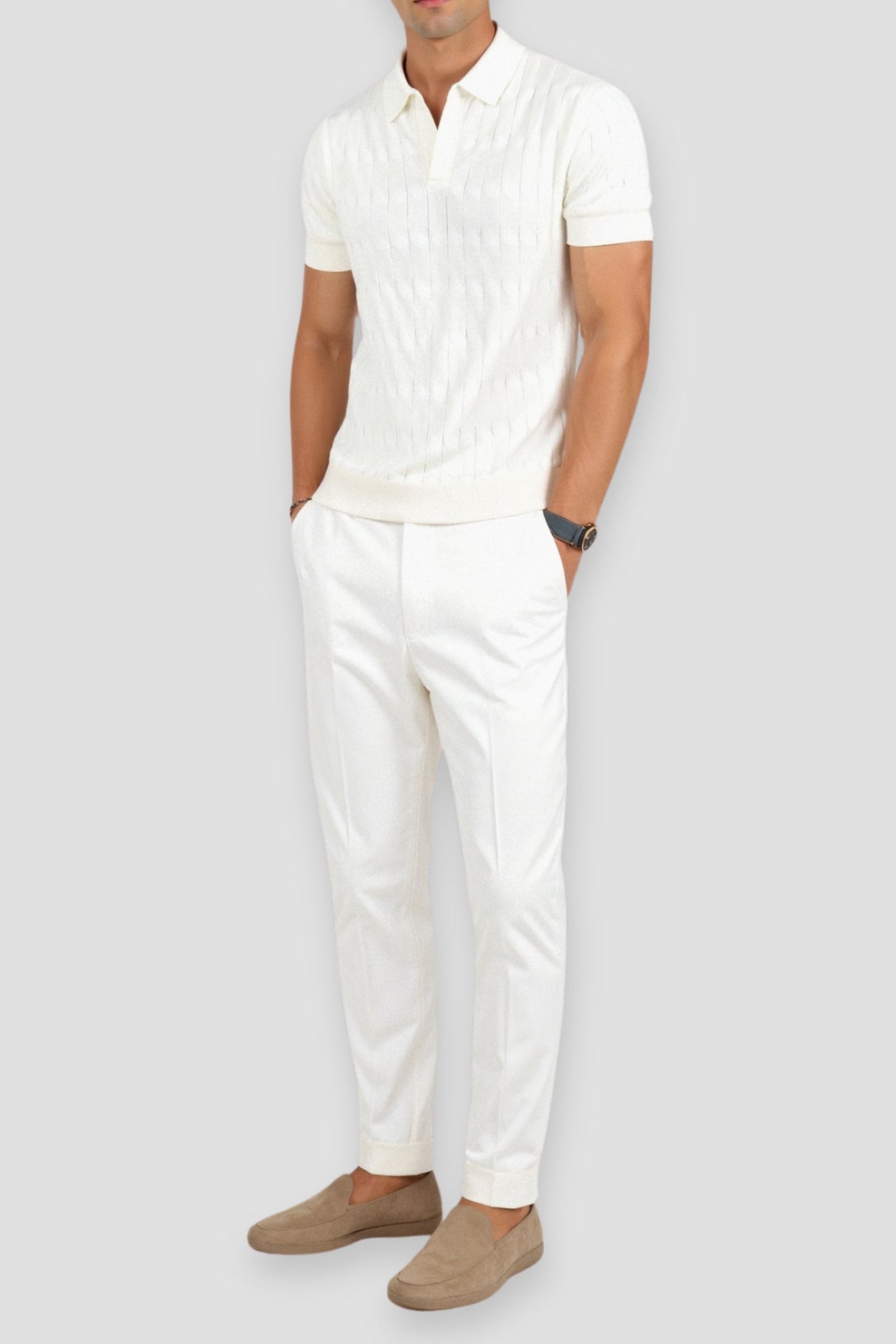 Premium V-Neck Cable Knit Polo – Skin-Soft | Luxury Texture | ASCENDARY®