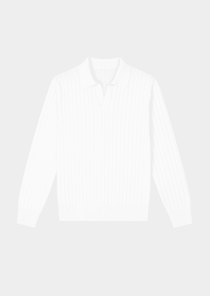 Men's Ribbed Buttonless Polo Shirt – White – ASCENDARY®