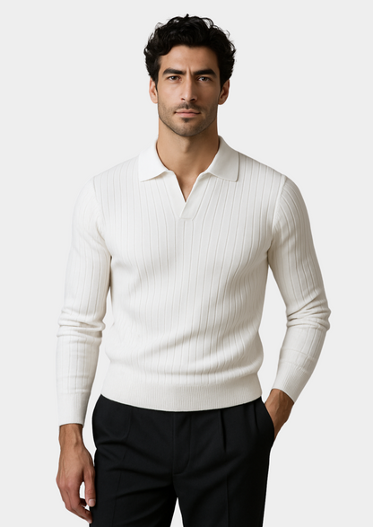 Men's Ribbed Buttonless Polo Shirt – White – ASCENDARY®