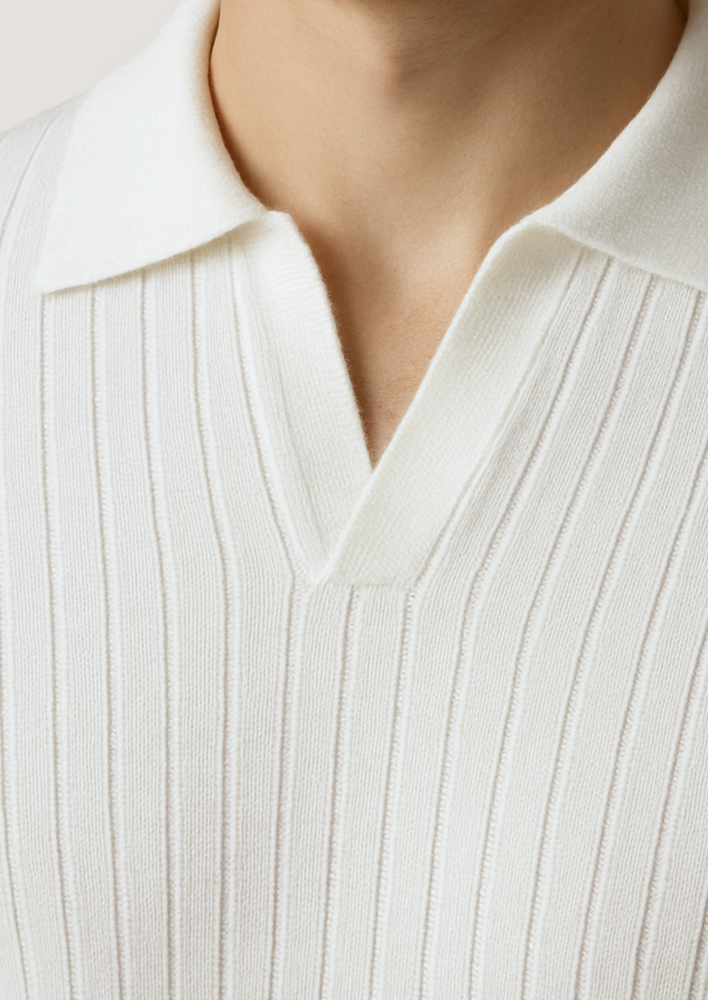 Men's Ribbed Buttonless Polo Shirt – White – ASCENDARY®