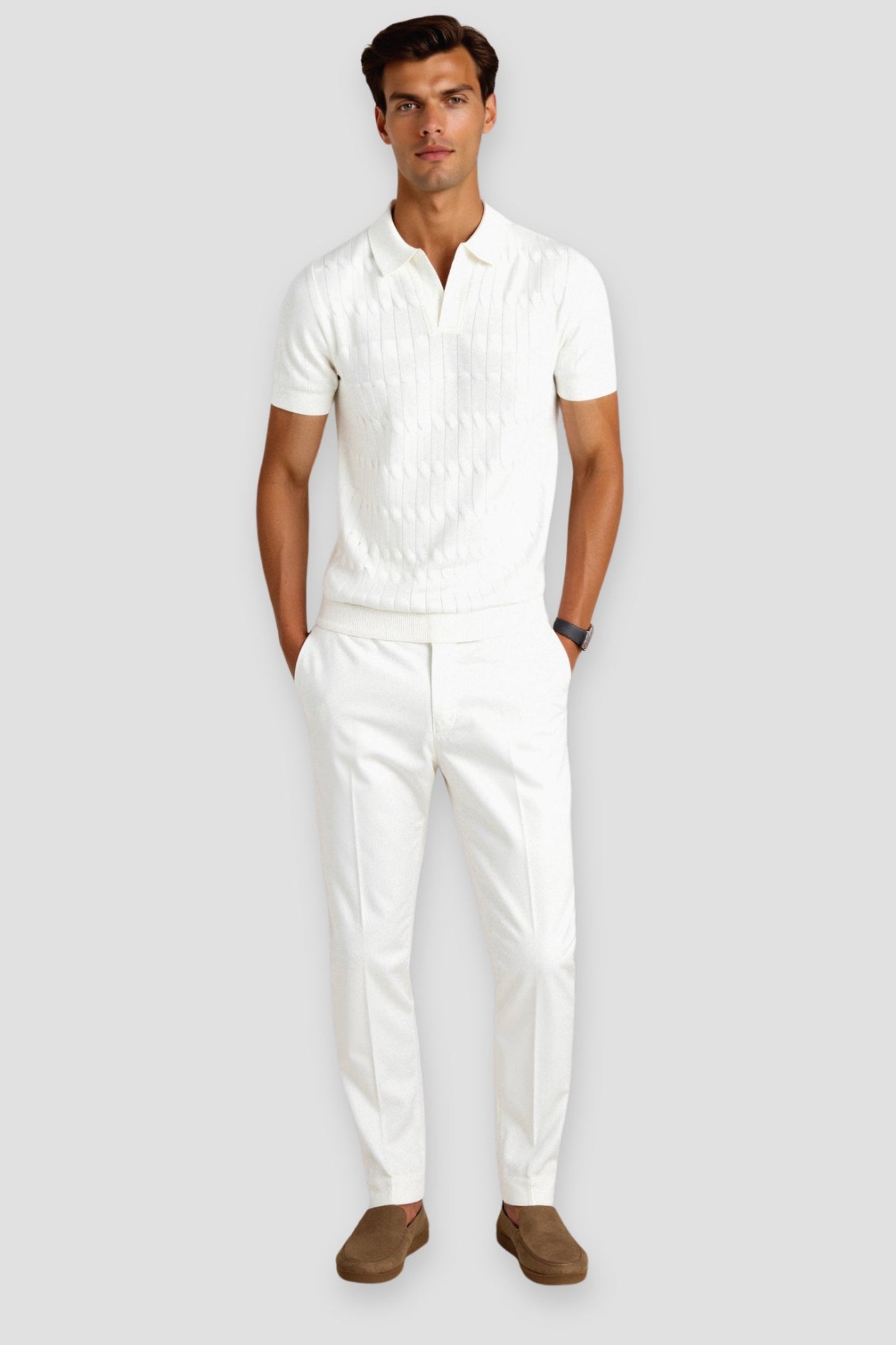 Premium V-Neck Cable Knit Polo – Skin-Soft | Luxury Texture | ASCENDARY®