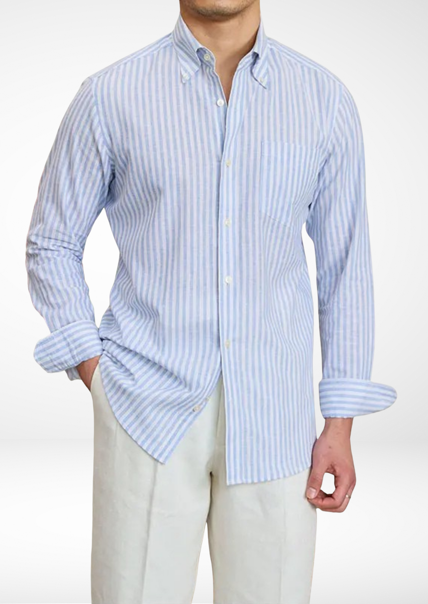 Men's Striped Linen-Blend Coastal Shirt – Light Blue – ASCENDARY®