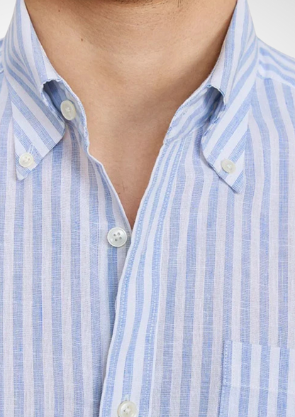 Men's Striped Linen-Blend Coastal Shirt – Light Blue – ASCENDARY®