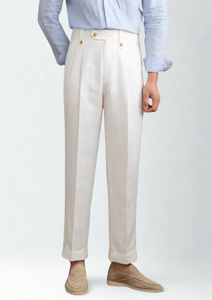 Men's Pleated Linen Coastal Trousers – White – ASCENDARY®