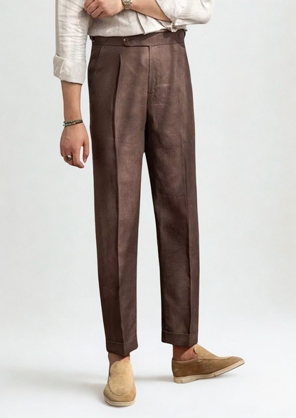 Men's Pleated Coastal Trousers – Dark Brown – ASCENDARY®