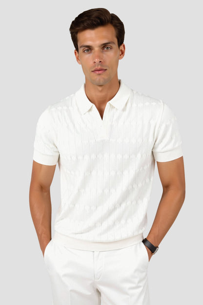 Premium V-Neck Cable Knit Polo – Skin-Soft | Luxury Texture | ASCENDARY®