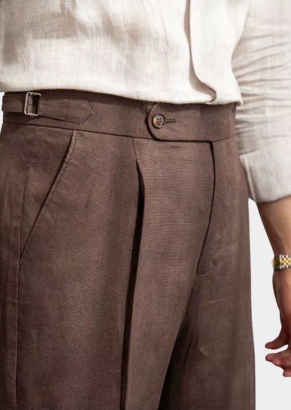 Men's Pleated Coastal Trousers – Dark Brown – ASCENDARY®