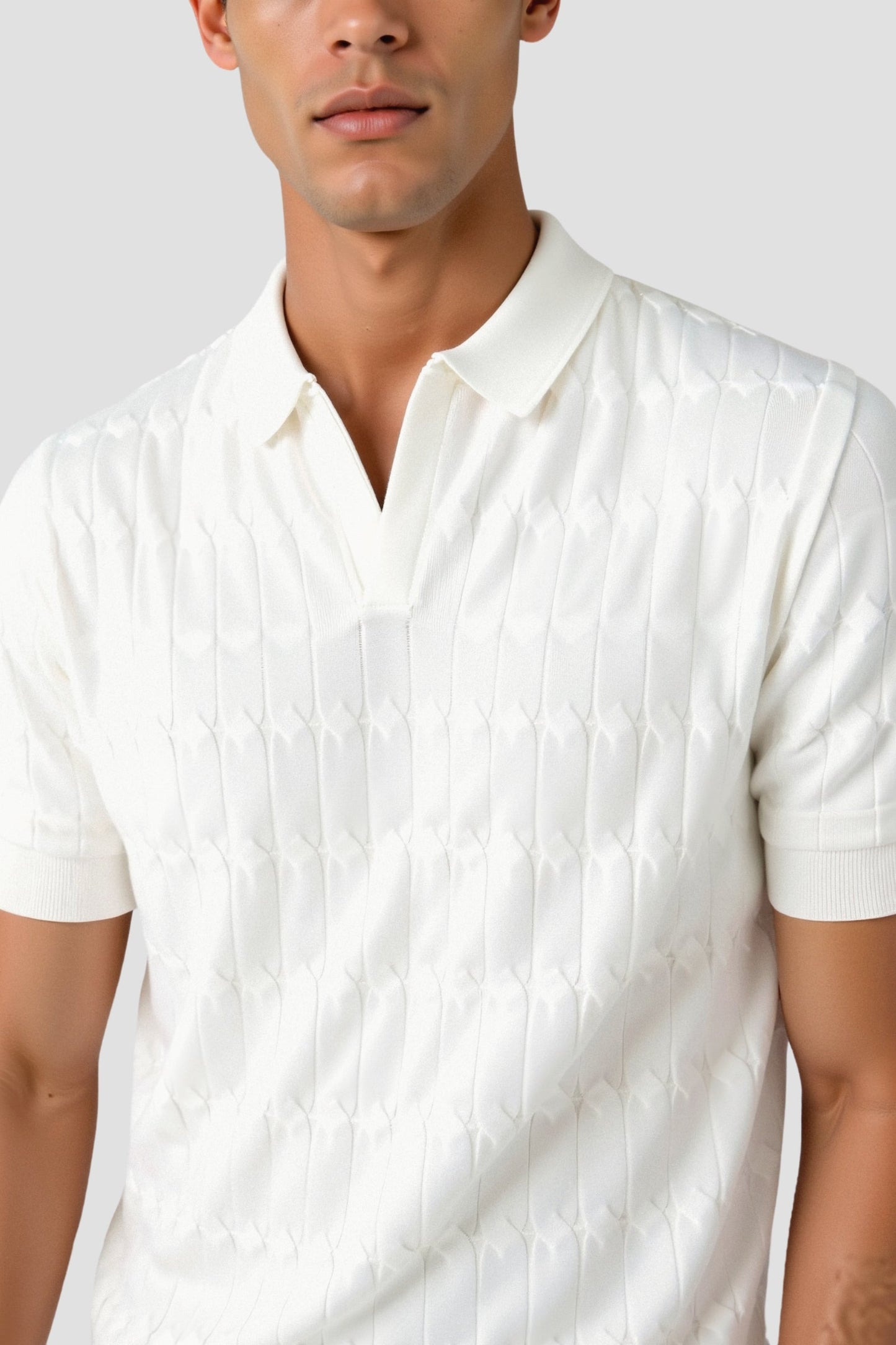 Premium V-Neck Cable Knit Polo – Skin-Soft | Luxury Texture | ASCENDARY®