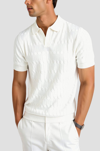 Premium V-Neck Cable Knit Polo – Skin-Soft | Luxury Texture | ASCENDARY®