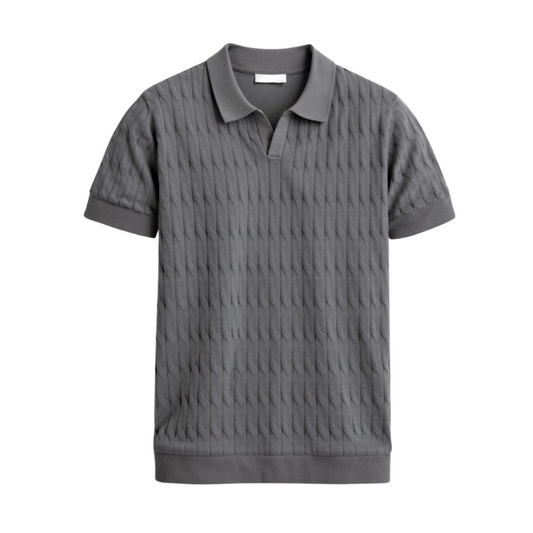 Premium V-Neck Cable Knit Polo – Skin-Soft | Luxury Texture | ASCENDARY®