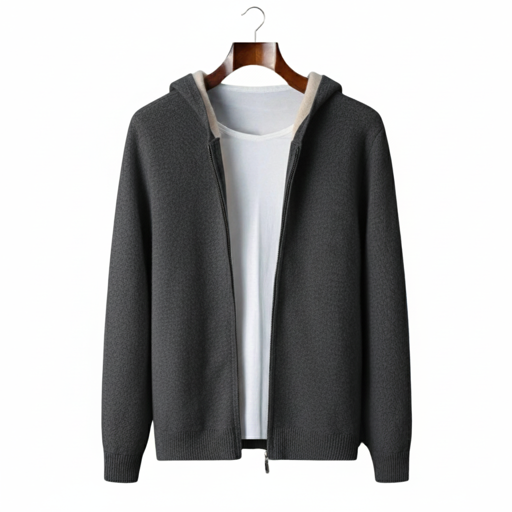 100% Cashmere Two-Tone Zipper Hoodie – Hypoallergenic | ASCENDARY®