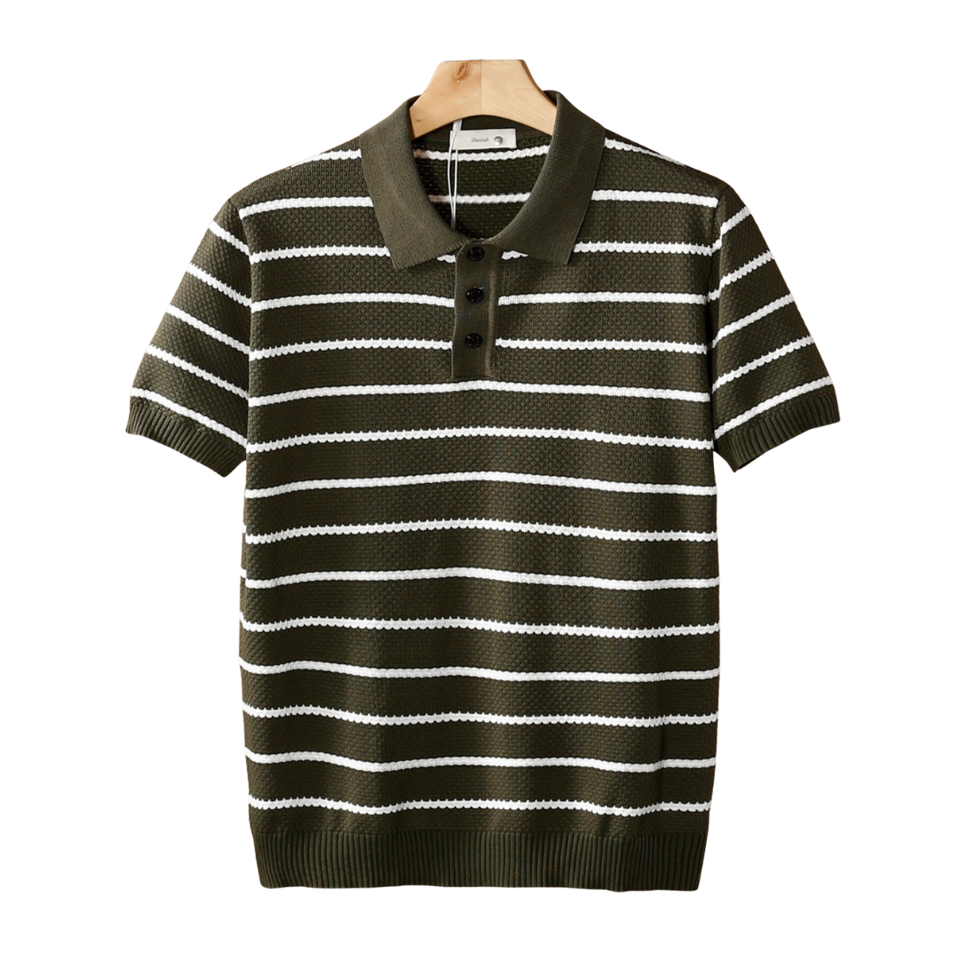 Striped Textured Button Polo – Breathable Knit | Skin-Gentle | ASCENDARY®