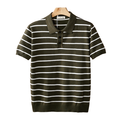 Striped Textured Button Polo – Breathable Knit | Skin-Gentle | ASCENDARY®