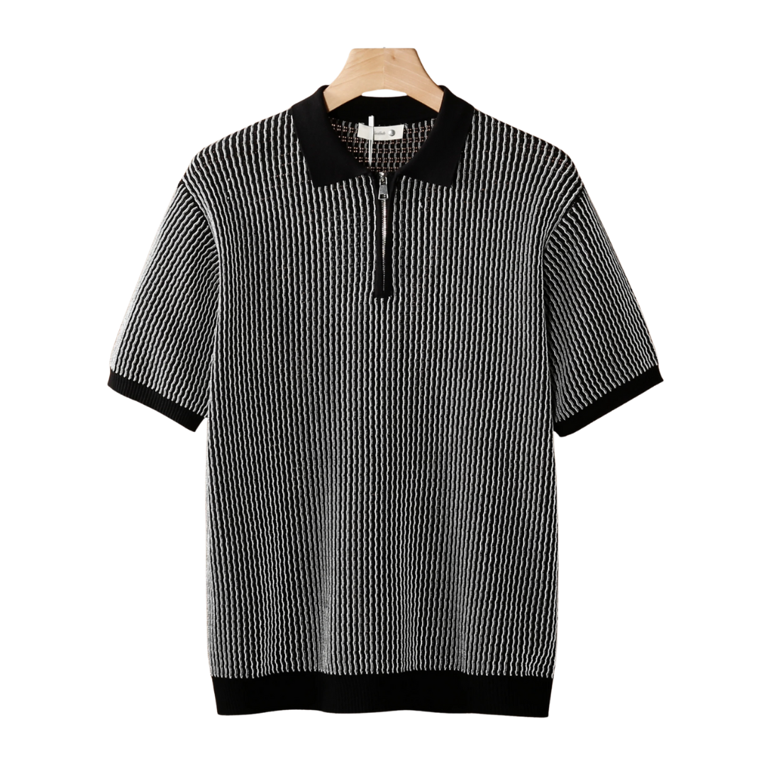 Geometric Textured Zipper Polo – Breathable Knit | Skin-Gentle | ASCENDARY®