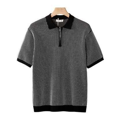 Geometric Textured Zipper Polo – Breathable Knit | Skin-Gentle | ASCENDARY®