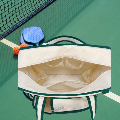 Back of Arden Pickleball Bag featuring a zippered pocket for secure storage and dual top handles for easy carrying.
