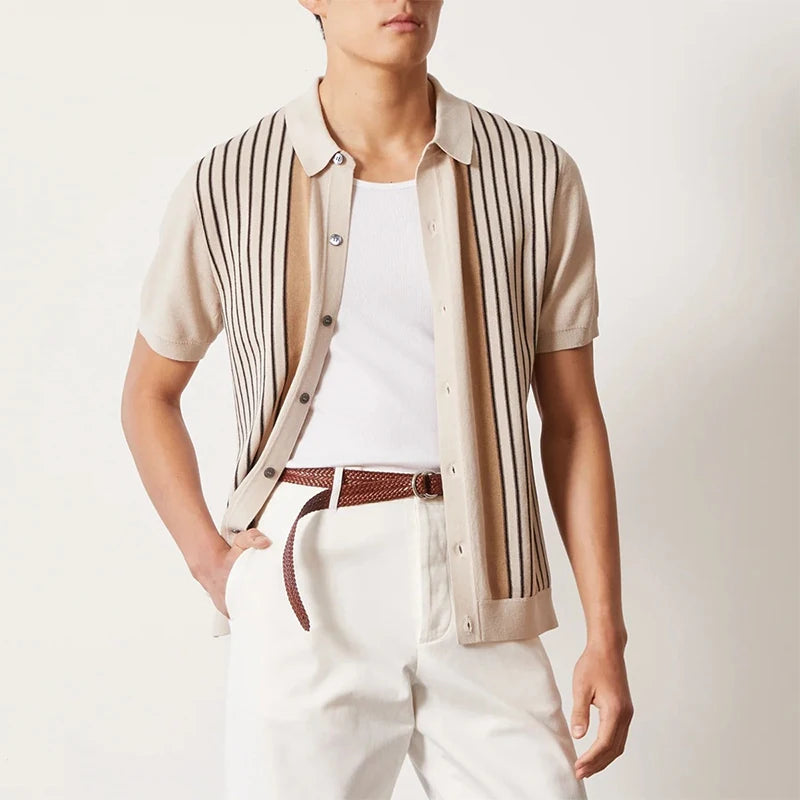 Polo with Buttons – Skin-Soft Fine Knit | Classic Stripe | ASCENDARY®