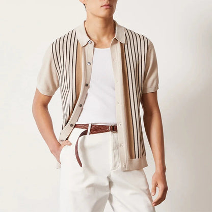 Polo with Buttons – Skin-Soft Fine Knit | Classic Stripe | ASCENDARY®