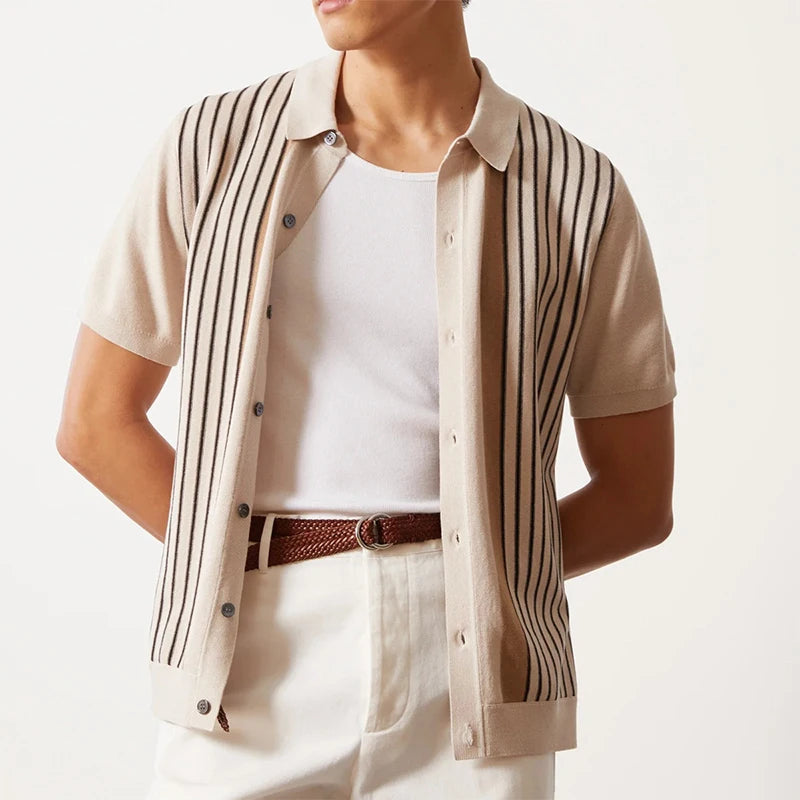 Polo with Buttons – Skin-Soft Fine Knit | Classic Stripe | ASCENDARY®
