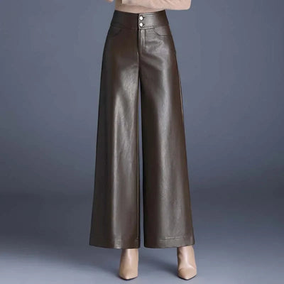 Glossy Leather Wide-Leg Pants