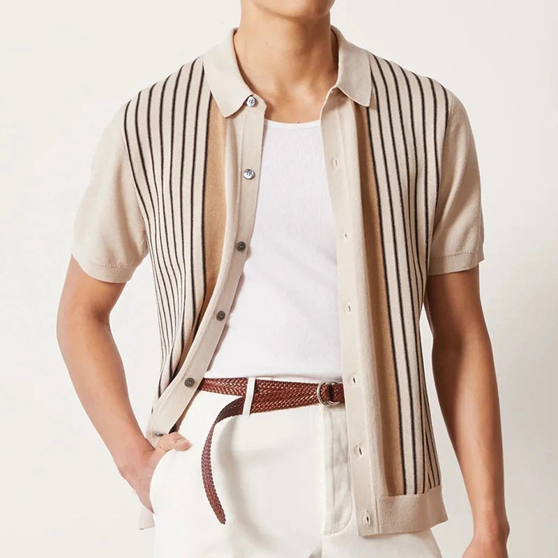 Polo with Buttons – Skin-Soft Fine Knit | Classic Stripe | ASCENDARY®