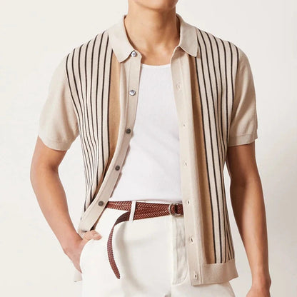 Polo with Buttons – Skin-Soft Fine Knit | Classic Stripe | ASCENDARY®