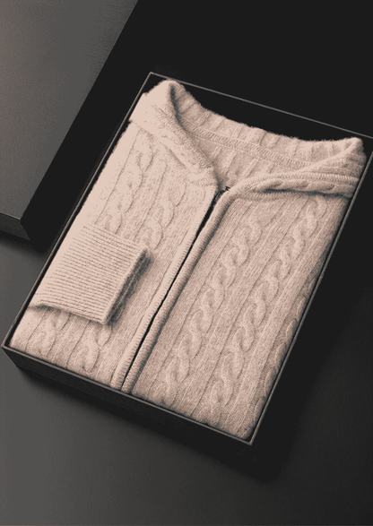 PREMIUM CASHMERE CABLE KNIT ZIPPER HOODIE