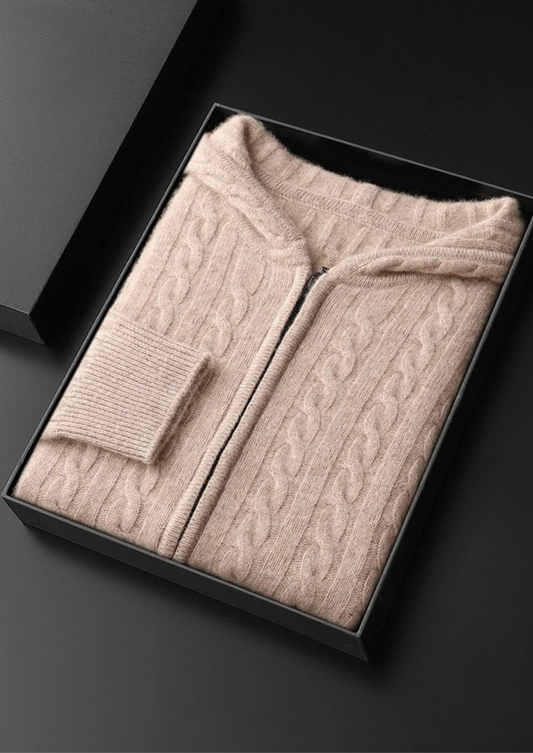 100% Cashmere Cable Knit Zipper Hoodie – Skin-Soft | Hypoallergenic | ASCENDARY®