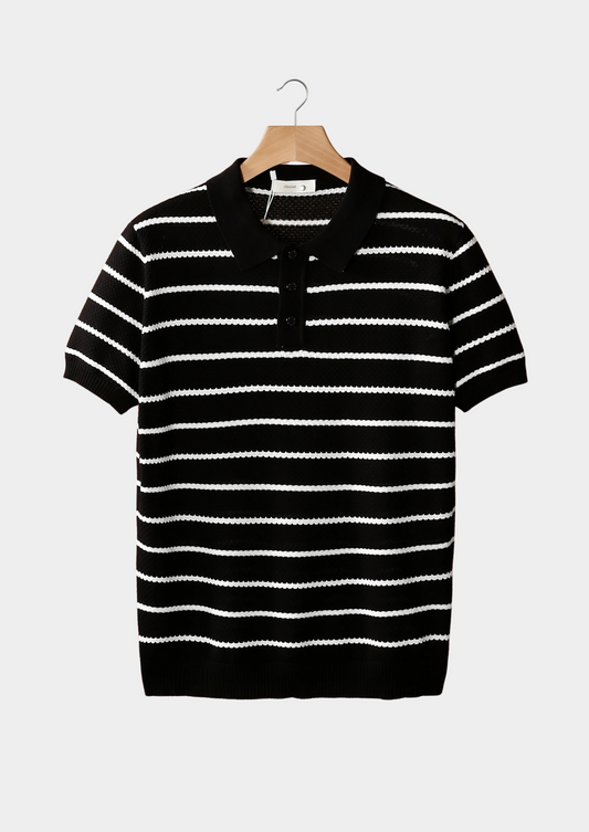 Striped Textured Button Polo – Breathable Knit | Skin-Gentle | ASCENDARY®
