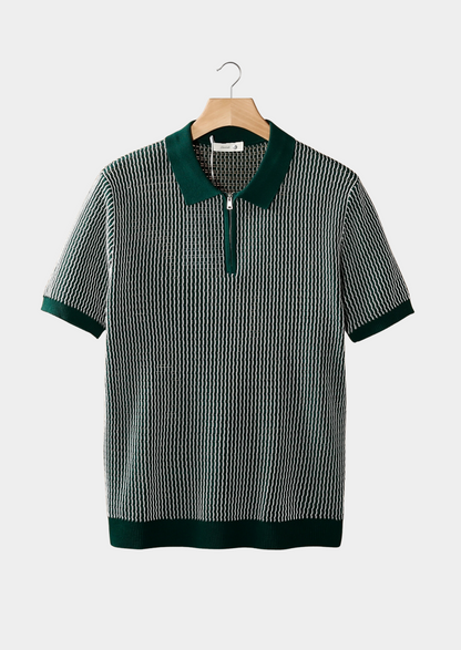 Geometric Textured Zipper Polo – Breathable Knit | Skin-Gentle | ASCENDARY®
