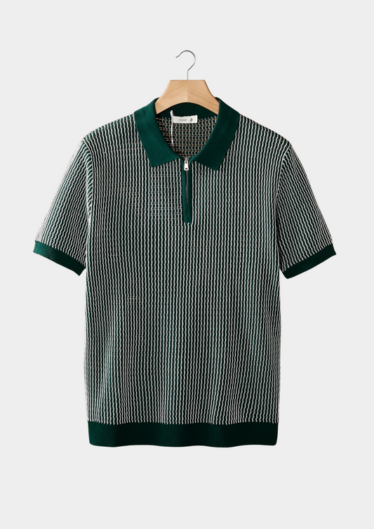Geometric Textured Zipper Polo – Breathable Knit | Skin-Gentle | ASCENDARY®